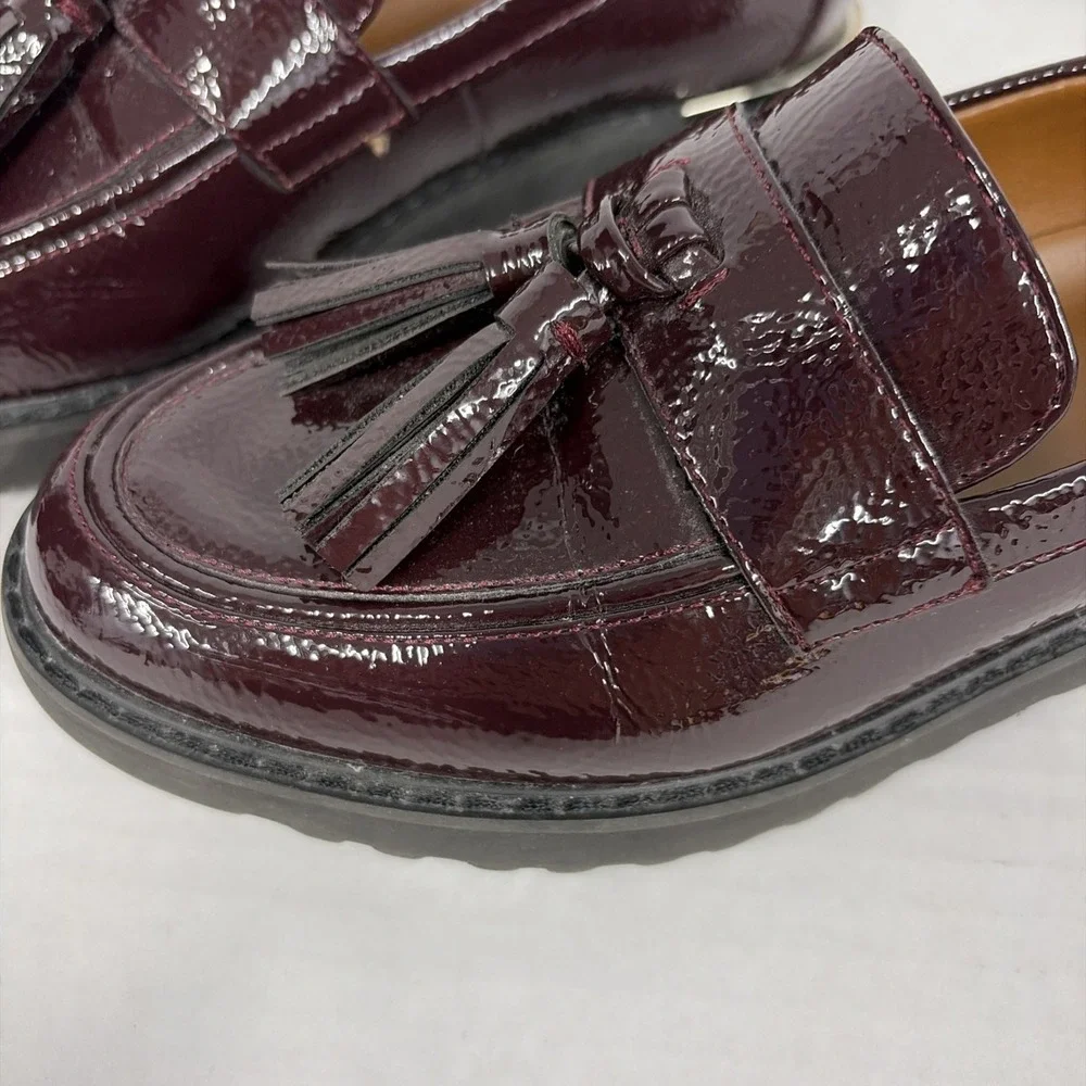 Franco Sarto Carolynn Loafer Womens 6 Burgundy Patent Leather Tassels Low Heel
